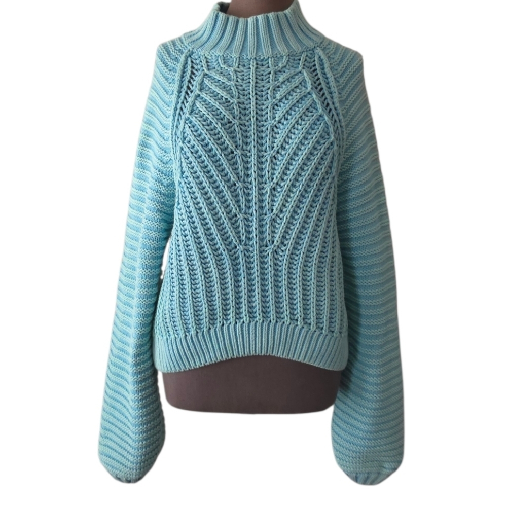 Free People Sweetheart Chunky Knit Oversized‎ Sweater In Ocean Pearl Small/P